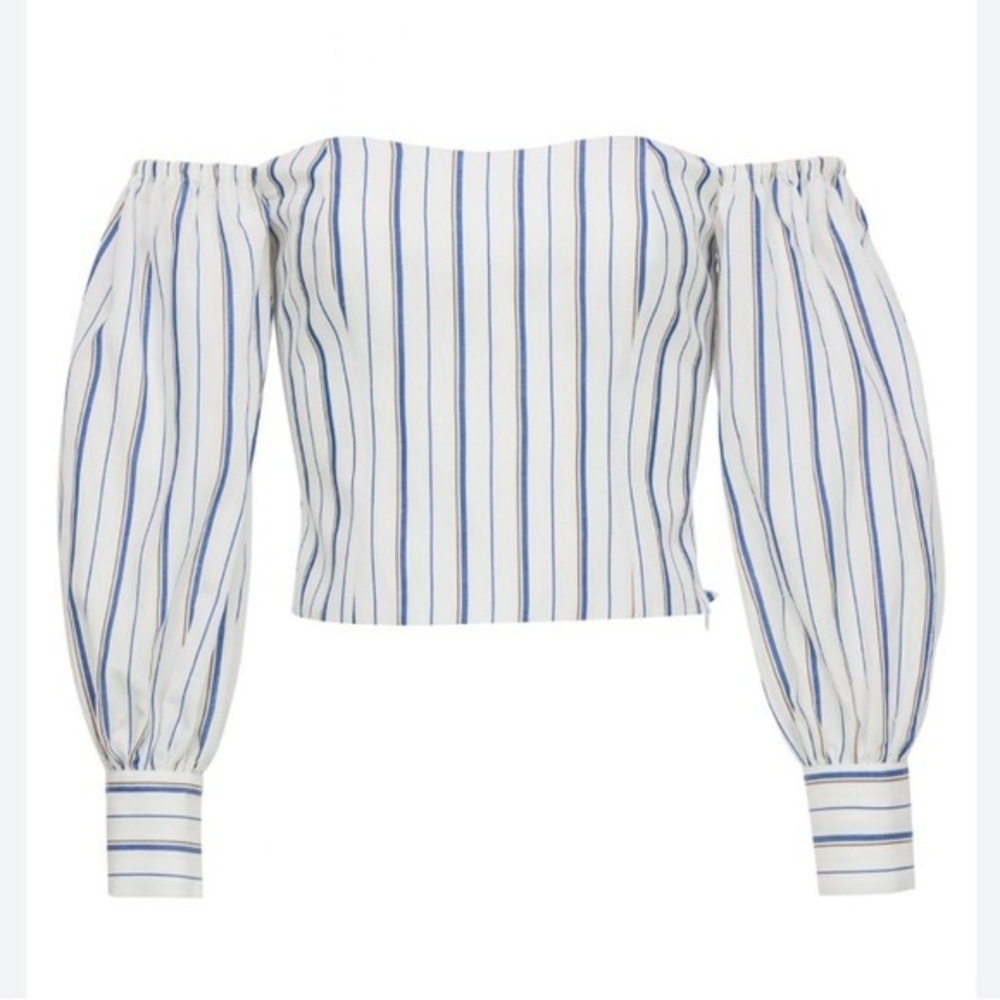 Off-Shoulder Blue Stripe Crop Top